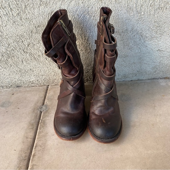 freebird Shoes - Freebird BAKER boot Cognac Leather Strap Stack Heel Boho Womens Sz 7​